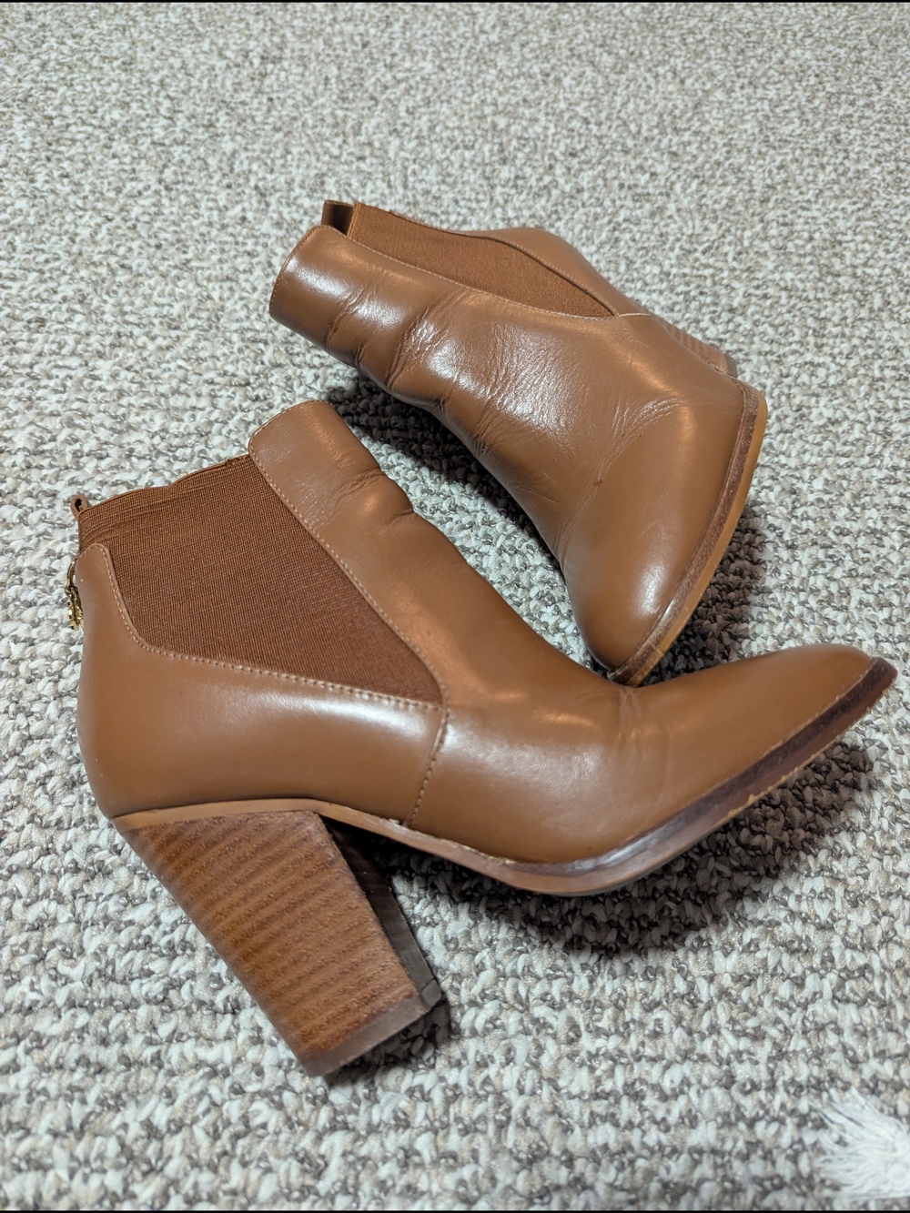 Michael Kors Cognac Leather Block Heel Ankle Boots